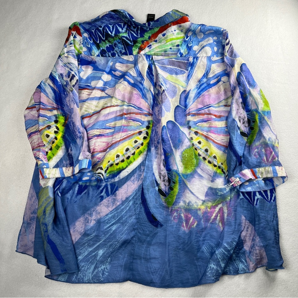 Ali Miles Women's Printed Woven Button Front Tunic Indigo Print 2x - Picture 3 of 6